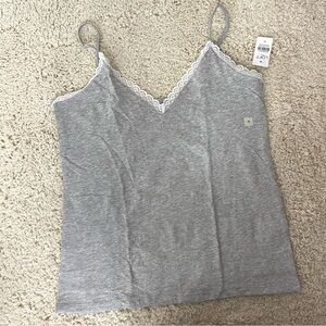 LOFT Women's Grey Lace Trim Camisole Top